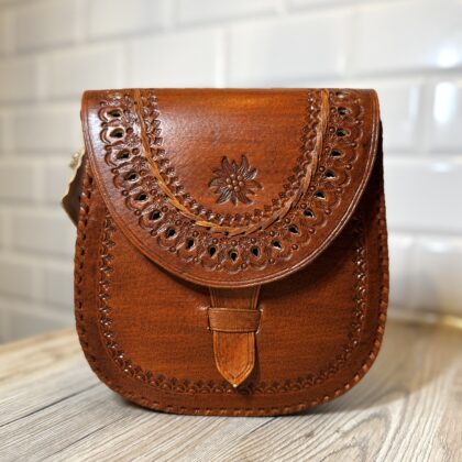 torebka skórzana ręcznie robiona brązowa Ażurek
